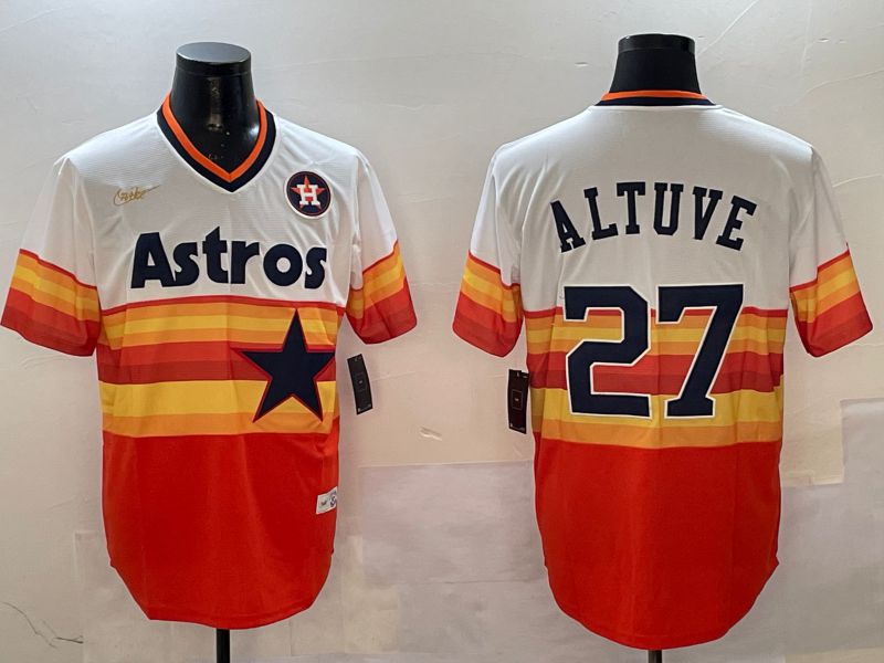 Men Houston Astros #27 Altuve White orange Throwback Nike 2025 MLB Jersey style 2->los angeles dodgers->MLB Jersey
